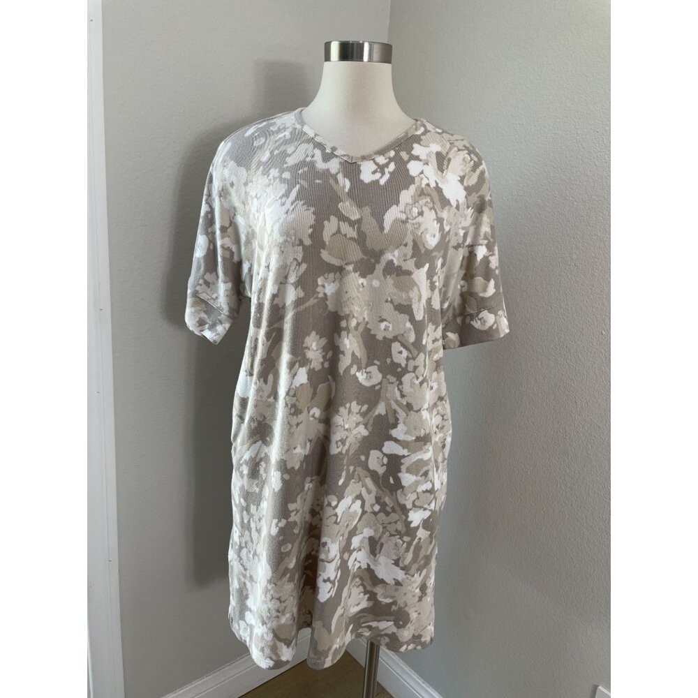 Natori Womens Small Beige Floral Camo Short Sleeve‎ Tunic Dress